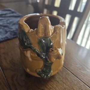 Vintage Majolica Frog & Lucky Bamboo Planter
